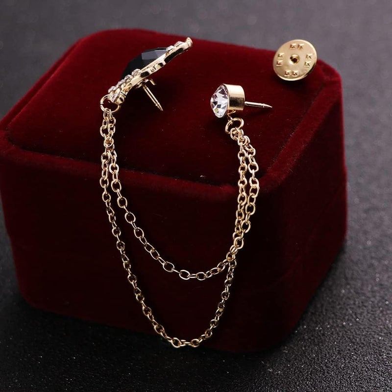 GUAFEIH Men's Gem Brooch Lapel Pin Badge Hanging Chains Collar Brooches Pin for Career Suit Tuxedo of Shirts Tie Hat Scarf for Boyfriend Father Birthday - Image 4